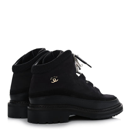 Chanel Suede Grained Calfskin CC Lace Up Boots 41 Black 4 of 10
