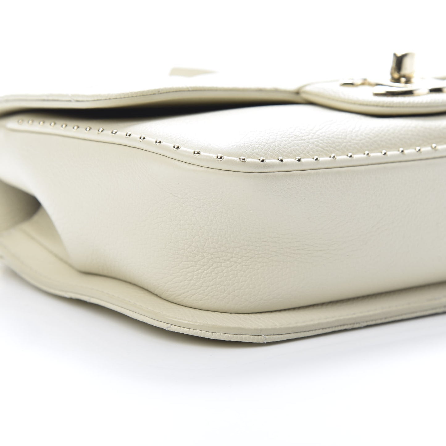 Caviar Quilted Small Studded Flap Off White