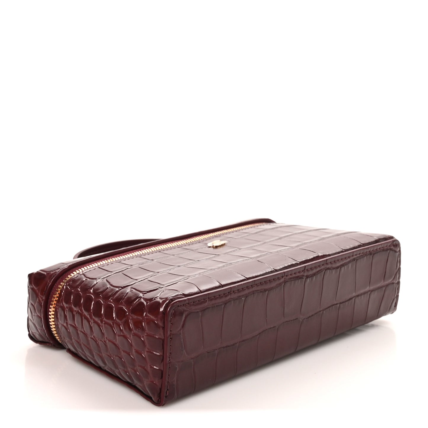 Calfskin Crocodile Embossed Crococo Top Handle Slim Vanity Case With Chain Dark Burgundy