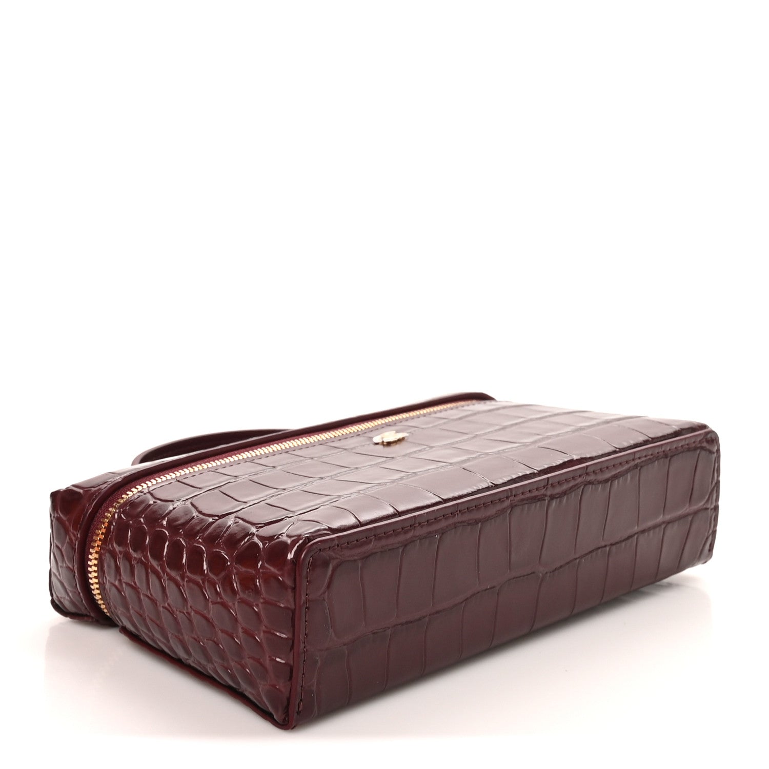 Chanel Calfskin Crocodile Embossed Crococo Top Handle Slim Vanity Case With Chain Dark Burgundy 4 of 11