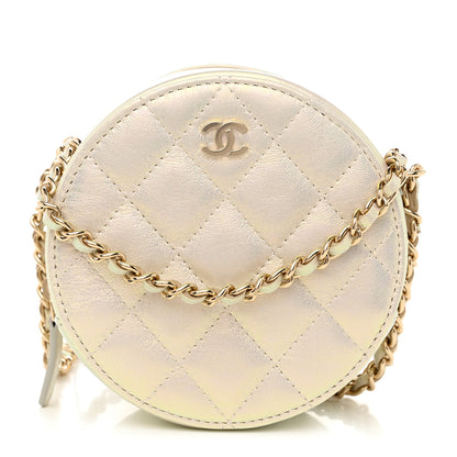 Chanel Iridescent Lambskin Quilted Round Clutch With Chain Ivory 1 of 8
