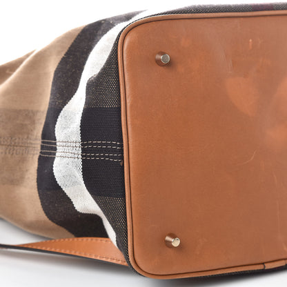 Burberry Grainy Calfskin Canvas Mega Check Medium Ashby Tassel Hobo Saddle Brown 10 of 12