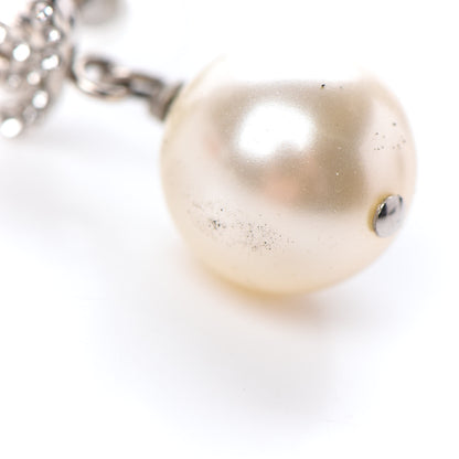 Chanel Crystal Pearl CC Drop Earrings Silver Pearly White 6 of 6