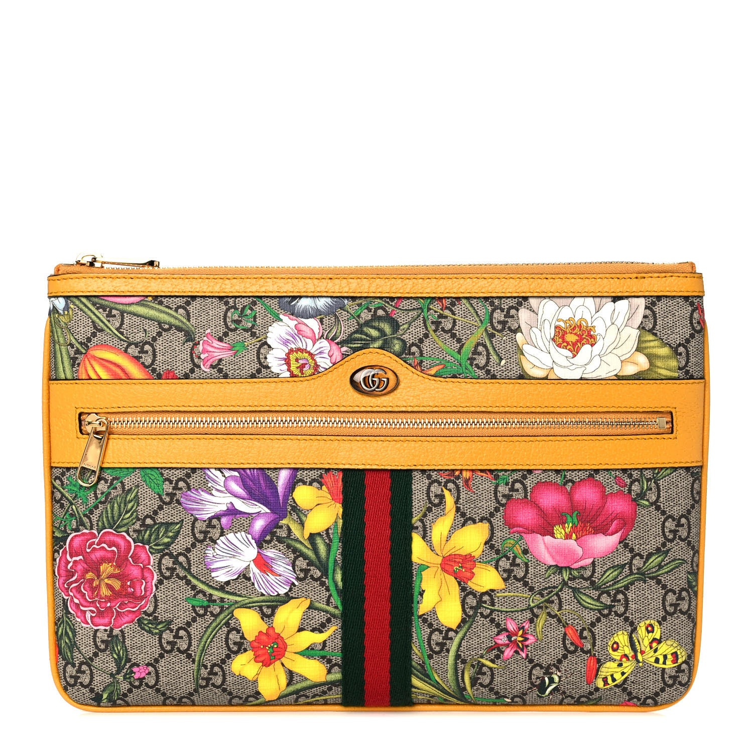 Gucci GG Supreme Monogram Flora Large Ophidia Pouch Clutch Beige Multicolor Crop 1 of 10