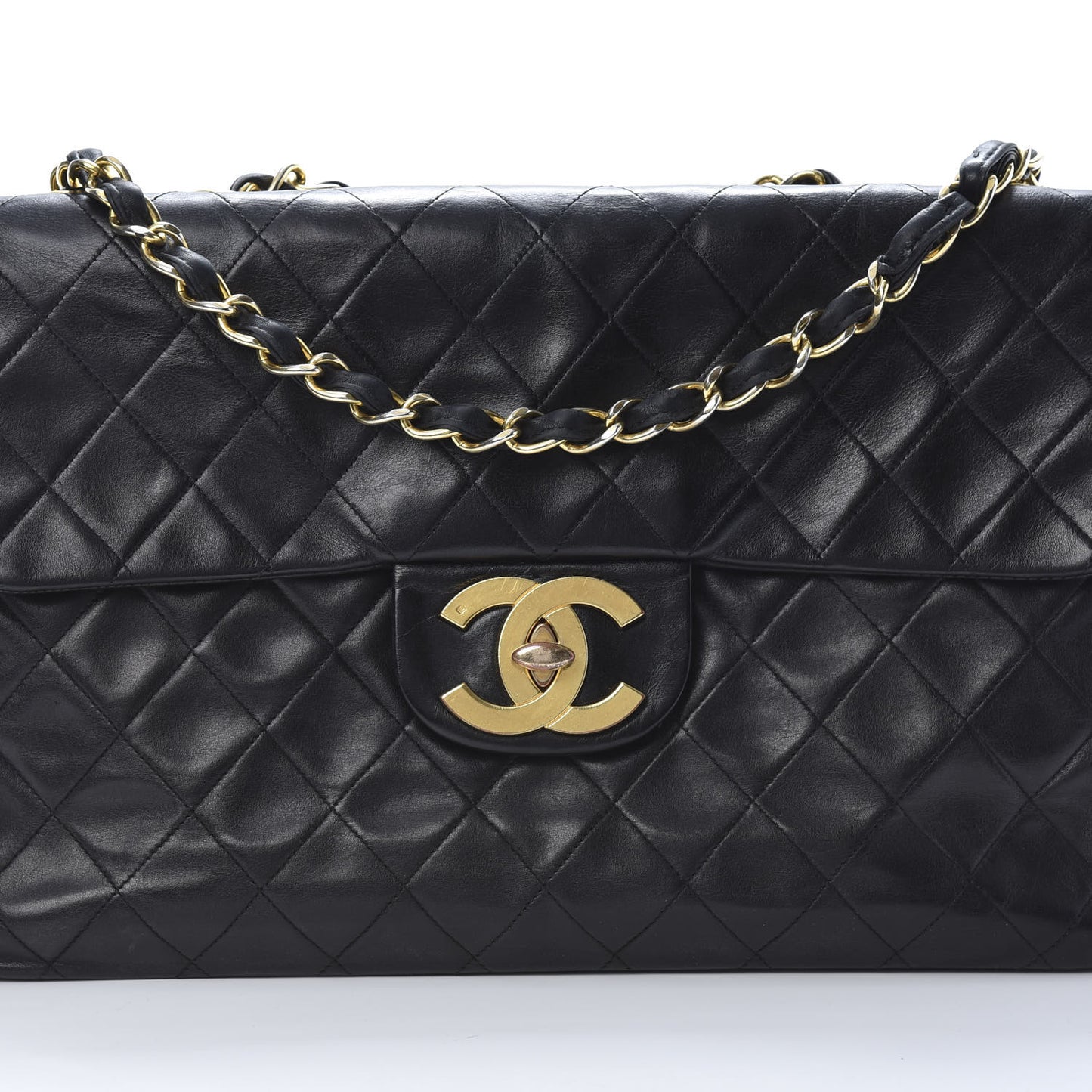 Lambskin Quilted XL Jumbo Single Flap Black