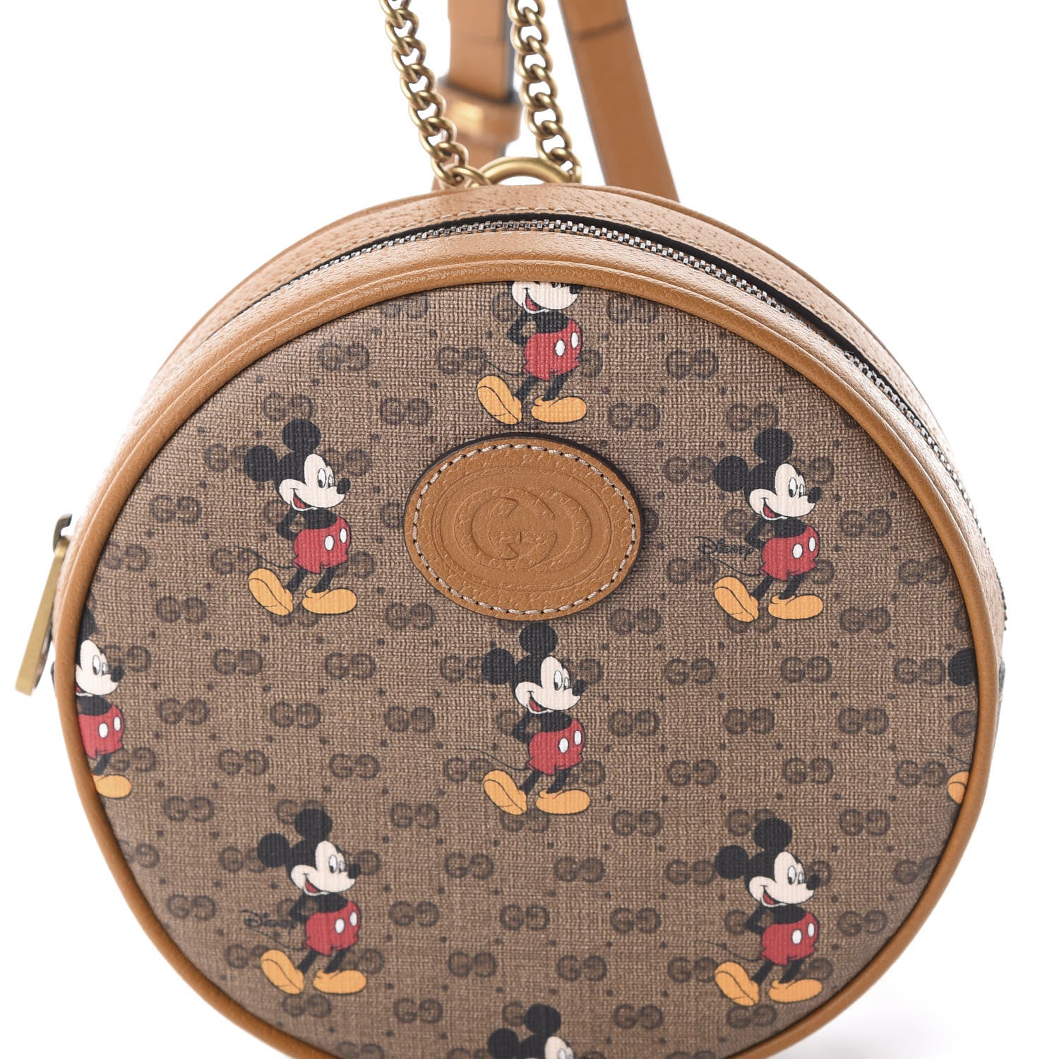 Gucci X DISNEY Mini Vintage GG Supreme Monogram Mickey Mouse Round Backpack Beige Vintage Sun Oil 8 of 9