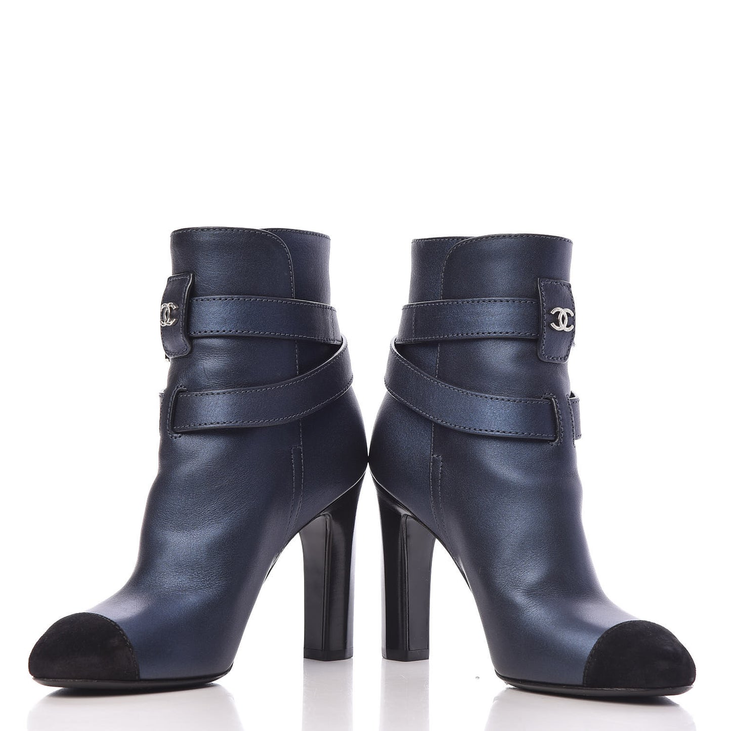 Calfskin Suede Cap Toe CC Short Boots 36 Navy Black