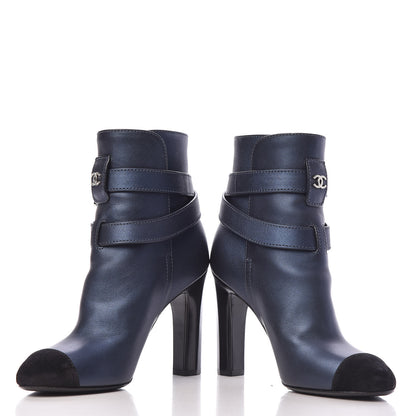 Chanel Calfskin Suede Cap Toe CC Short Boots 36 Navy Black 10 of 12
