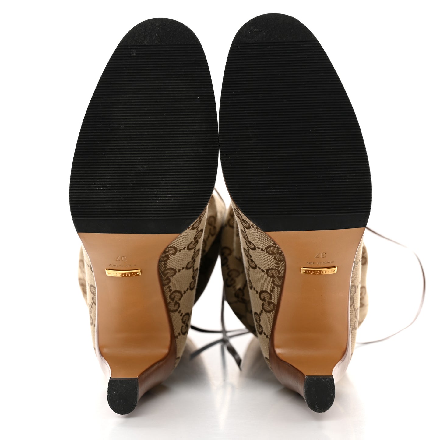 Monogram Malaga Kid Lisa Mid Heel Boots 37 Beige Ebony
