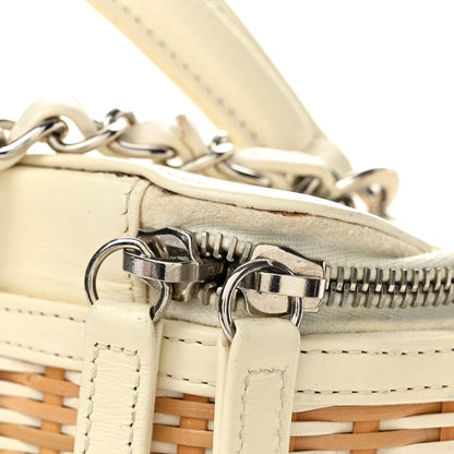 Chanel Glazed Calfskin Raffia Vanity Case Bag White Beige 12 of 13