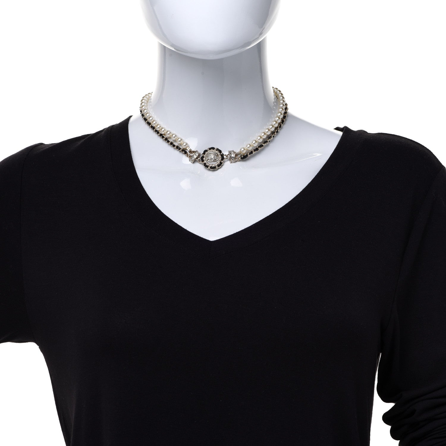 Chanel Pearl Crystal Lambskin CC Choker Gold Black 2 of 6