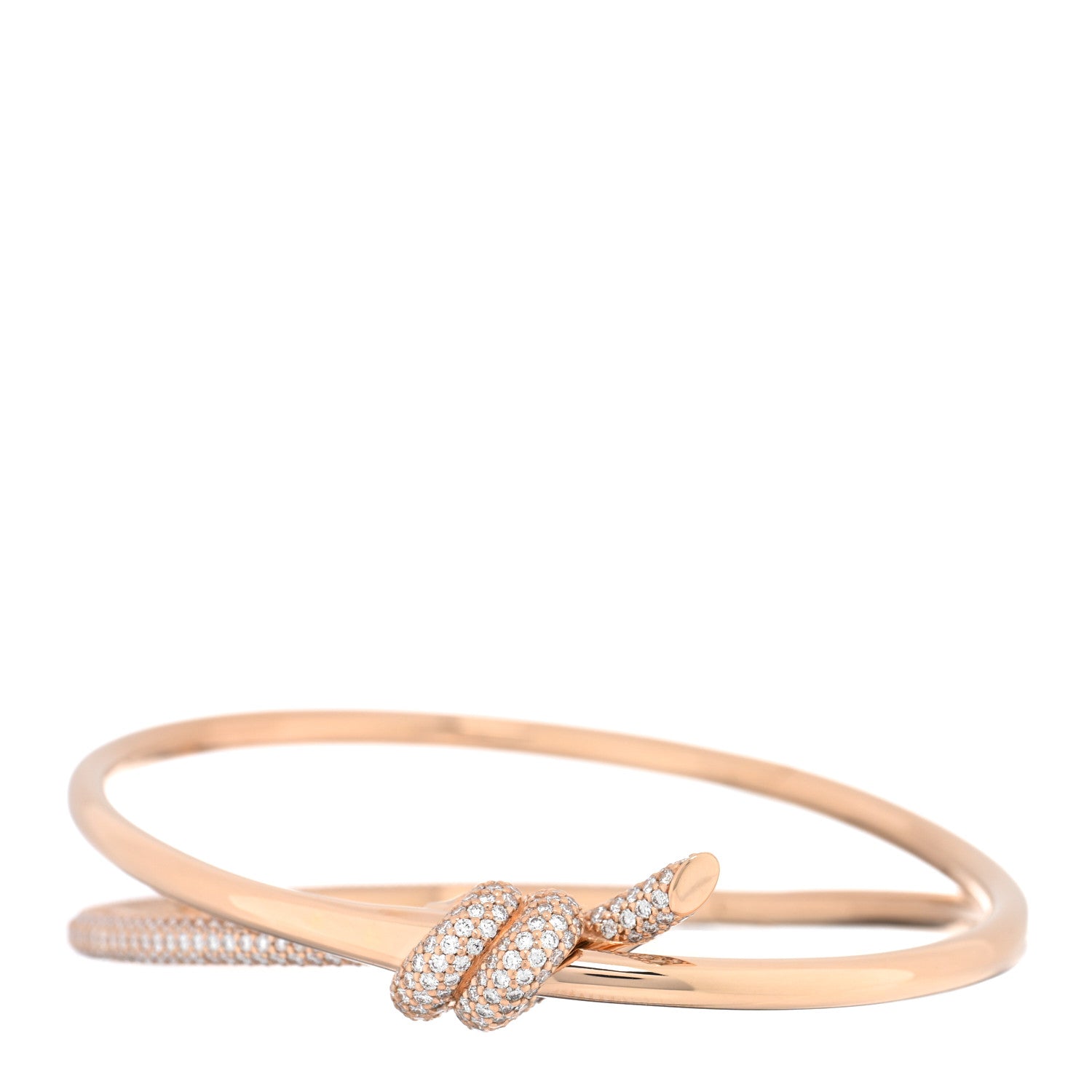 Tiffany 18K Rose Gold Diamond Knot Double Row Hinged Bangle Bracelet 1 of 4