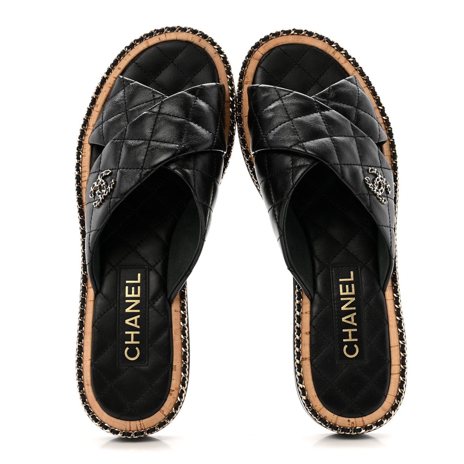 Chanel Shiny Lambskin Quilted Chain CC Sandals 40 Black 2 of 10