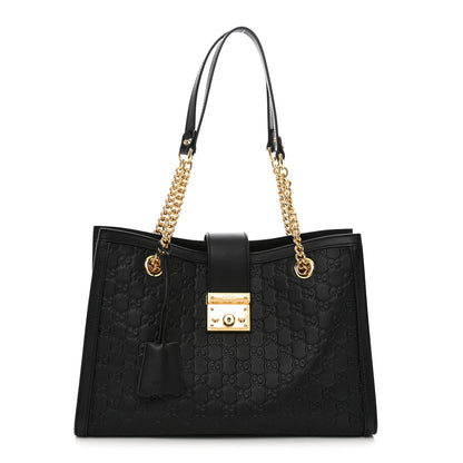 Gucci Guccissima Medium Padlock Tote Black 1 of 10