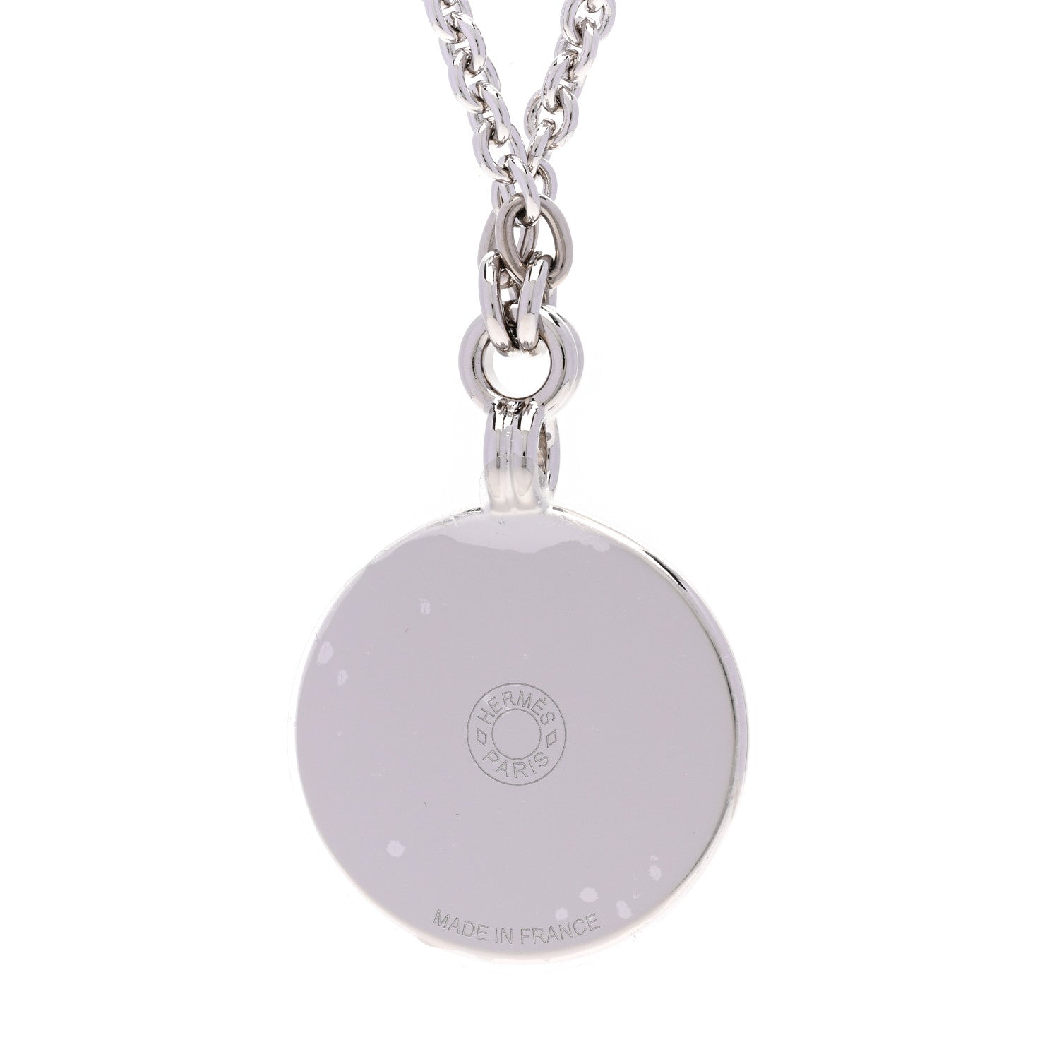 Hermes Palladium Enamel Large Medaille Quadrige Necklace White Platine Rose Candeur 6 of 7