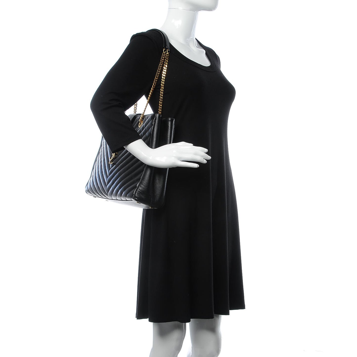 Grain De Poudre Matelasse Chevron Monogram Shopping Bag Black