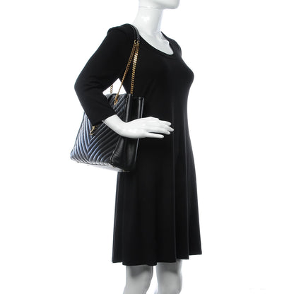 Saint Laurent Grain De Poudre Matelasse Chevron Monogram Shopping Bag Black 2 of 17