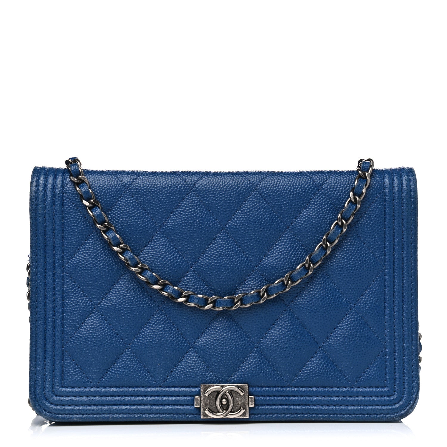 Chanel Caviar Quilted Boy Wallet On Chain WOC Blue 1 of 13