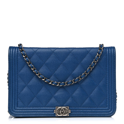Chanel Caviar Quilted Boy Wallet On Chain WOC Blue 1 of 13