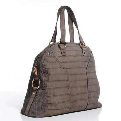 Saint Laurent Nubuck Crocodile Embossed Oversized Muse Grey 3 of 9