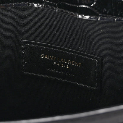 Saint Laurent Calfskin Crocodile Embossed Uptown Monogram Pouch Black 6 of 6