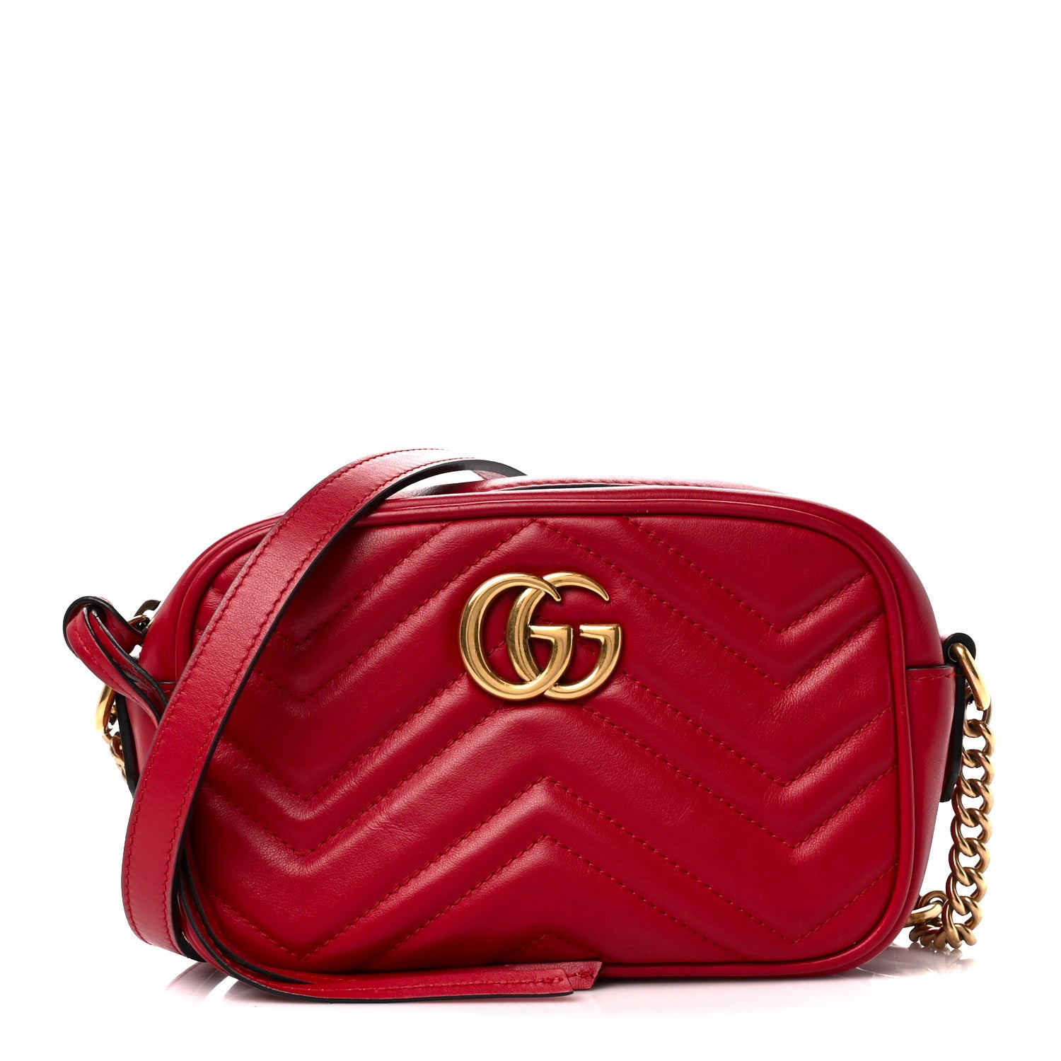 Gucci Calfskin Matelasse Mini GG Marmont Chain Shoulder Bag Hibiscus Red 1 of 12