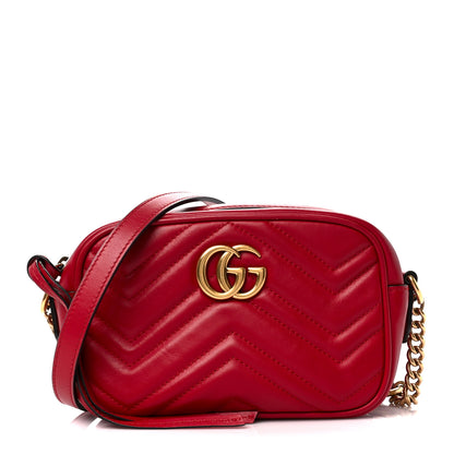 Gucci Calfskin Matelasse Mini GG Marmont Chain Shoulder Bag Hibiscus Red 1 of 12