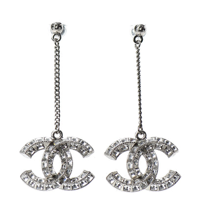 Chanel Baguette Crystal CC Drop Earrings Silver 1 of 4