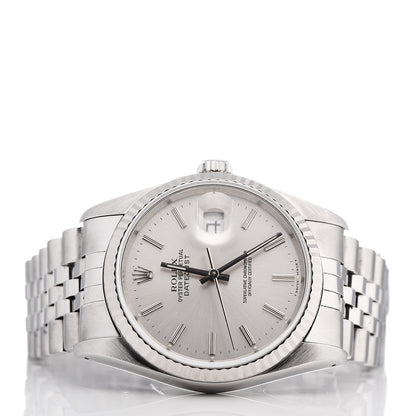 Rolex Stainless Steel 18K White Gold 36mm Oyster Perpetual Datejust Watch Silver 16234 3 of 7