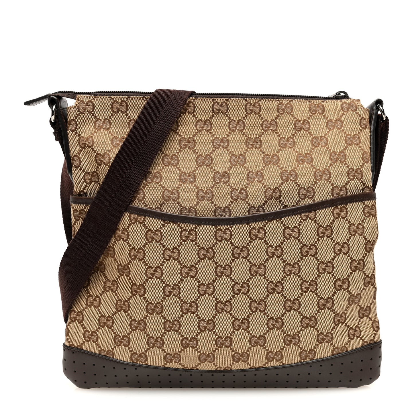 Monogram Calfskin Perforated Medium Flat Messenger Bag Dark Brown
