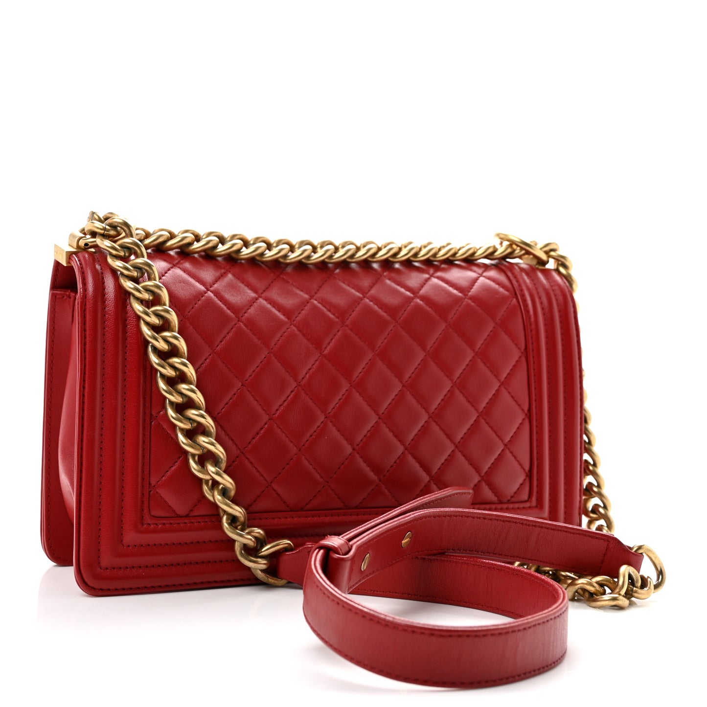 Calfskin Quilted Medium Boy Flap Red