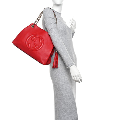 Gucci Pebbled Calfskin Medium Soho Chain Shoulder Bag Tabasco Red 2 of 12