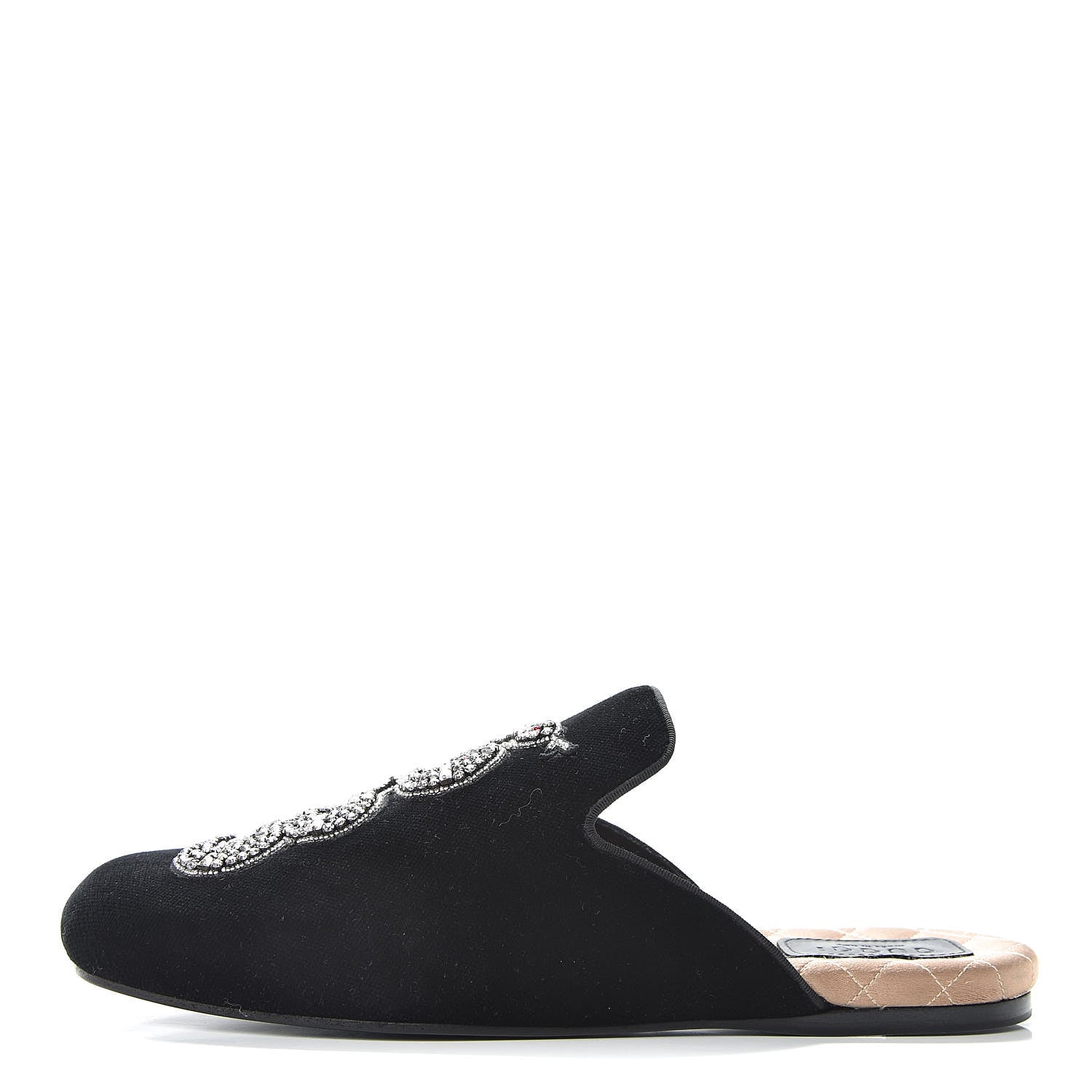Gucci Velvet Crystal Snake Embroidered Womens Slippers 37.5 Black 1 of 11