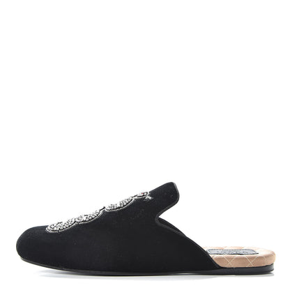 Gucci Velvet Crystal Snake Embroidered Womens Slippers 37.5 Black 1 of 11