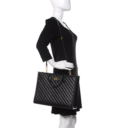 Gucci Azalea Calfskin Matelasse Diagonal GG Marmont Tote Bag Black 2 of 9