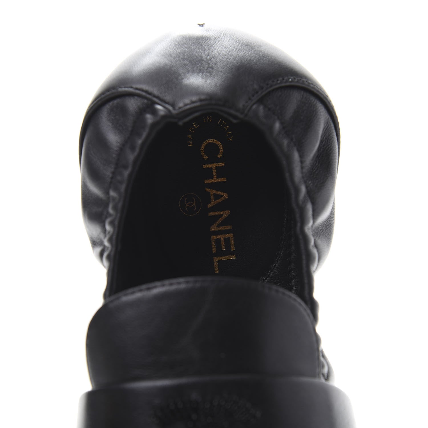 Chanel Laminated Lambskin Womens Quilted Elastic CC Moccasin Loafers 35 Black 7 of 10