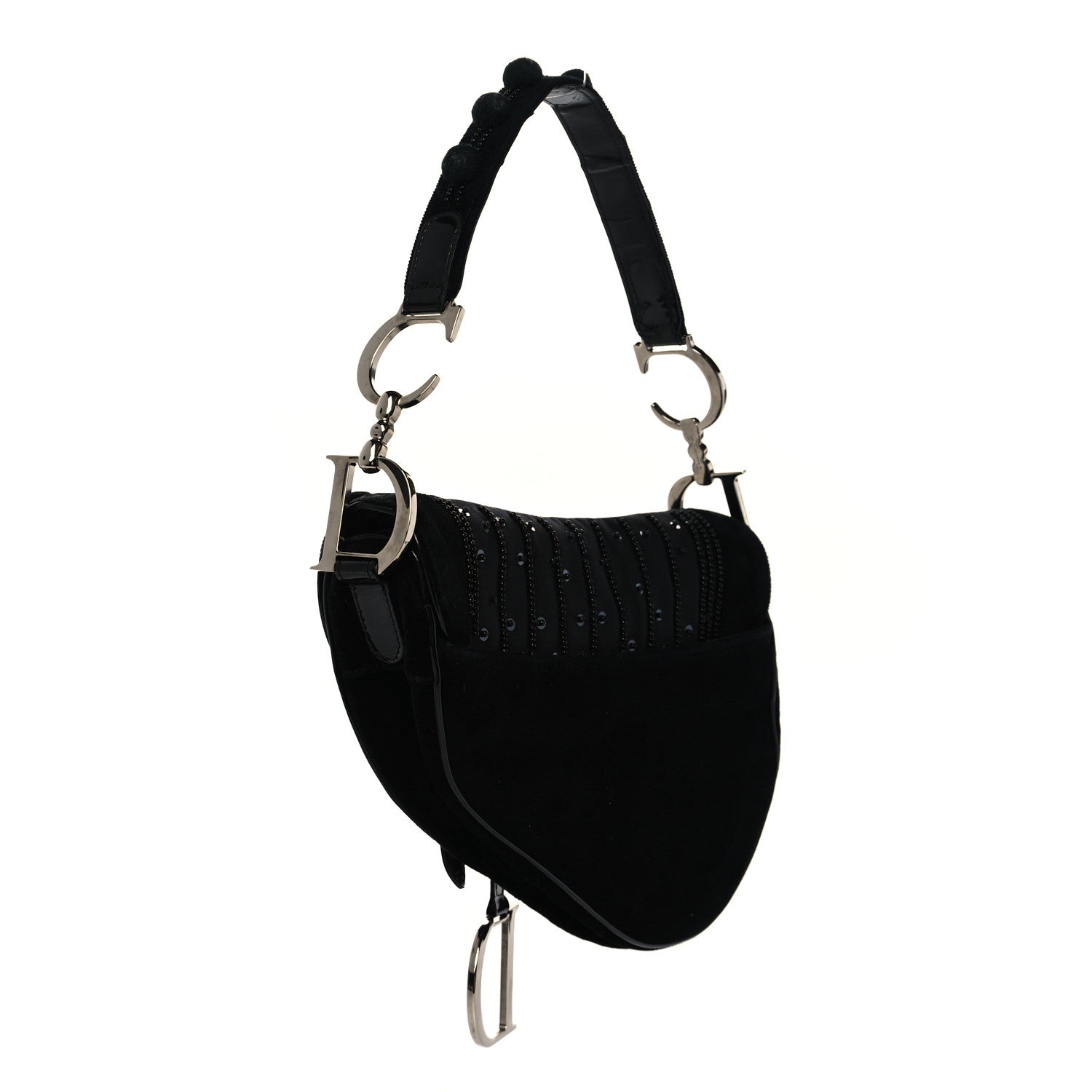 Christian Dior Velvet Nylon Pom Pom Saddle Bag Black 3 of 9
