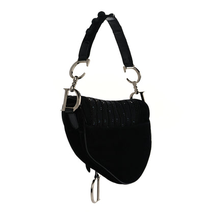 Christian Dior Velvet Nylon Pom Pom Saddle Bag Black 3 of 9