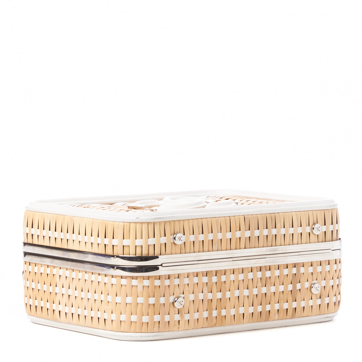 Raffia Calfskin CC Filigree Vanity Case White