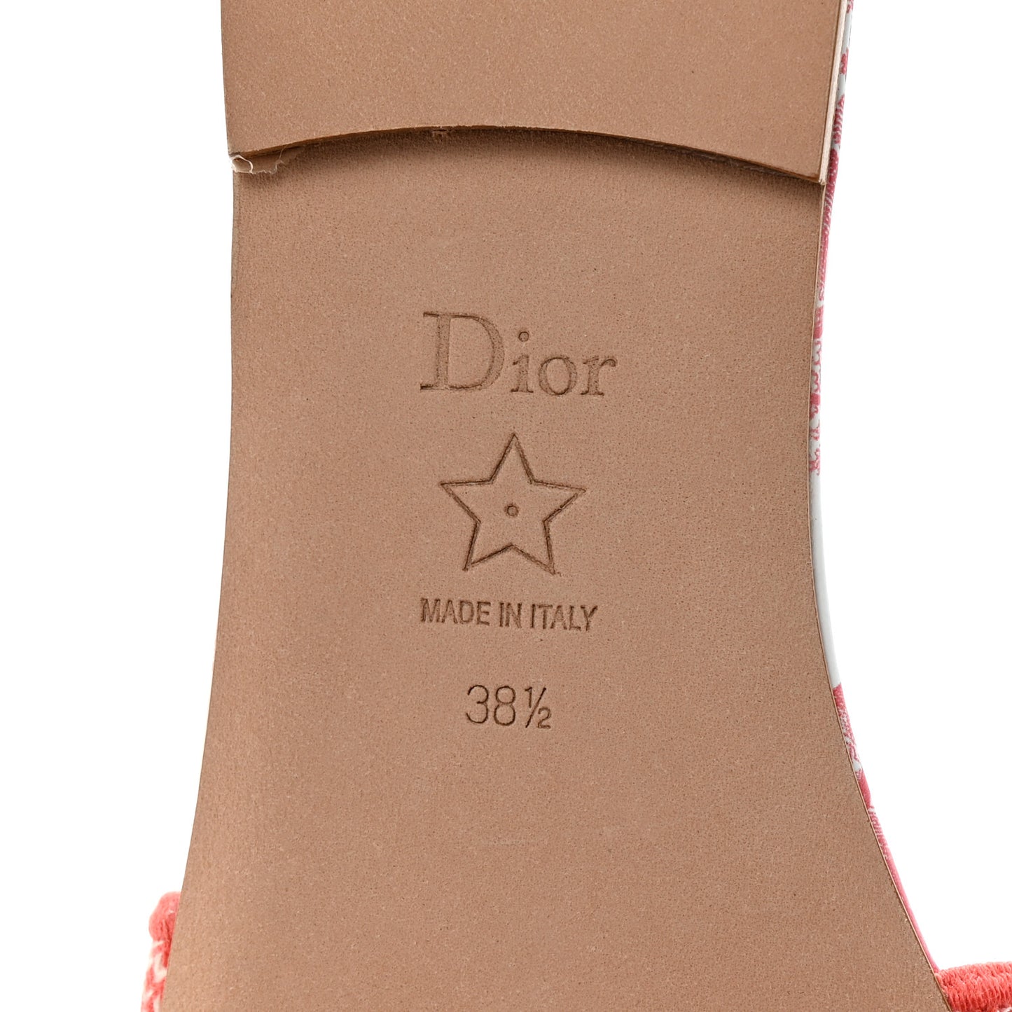 Canvas Toile De Jouy Embroidered Dway Flat Slide Sandals 38.5 Coral