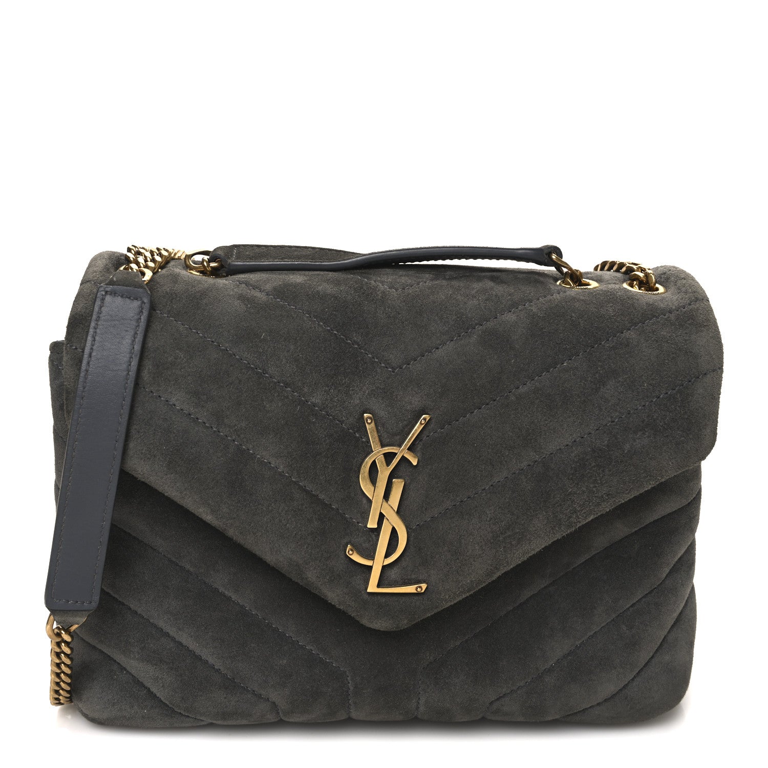 Saint Laurent Suede Y Quilted Monogram Small Loulou Chain Satchel Storm 1 of 11