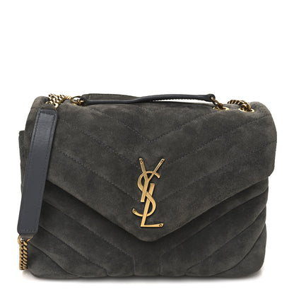 Saint Laurent Suede Y Quilted Monogram Small Loulou Chain Satchel Storm 1 of 11