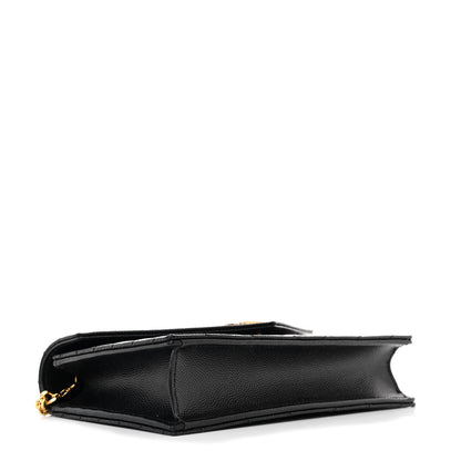 Saint Laurent Grain De Poudre Matelasse Chevron Monogram Envelope Chain Wallet Black 4 of 12