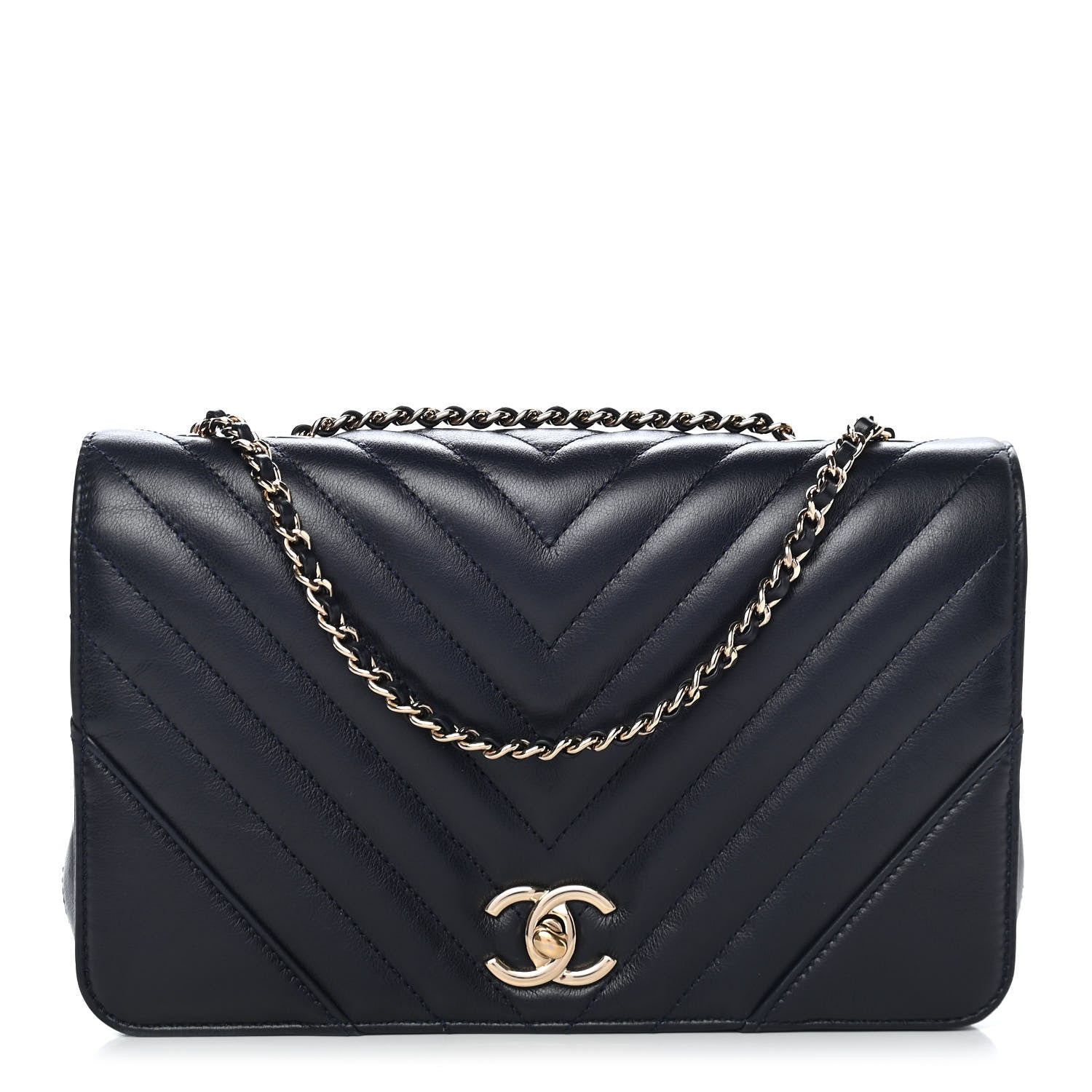 Chanel Calfskin Chevron Quilted Small Statement Flap Navy 1 of 9