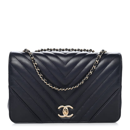Chanel Calfskin Chevron Quilted Small Statement Flap Navy 1 of 9