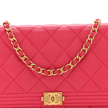 Chanel Lambskin Quilted Boy Wallet On Chain WOC Dark Pink 9 of 11