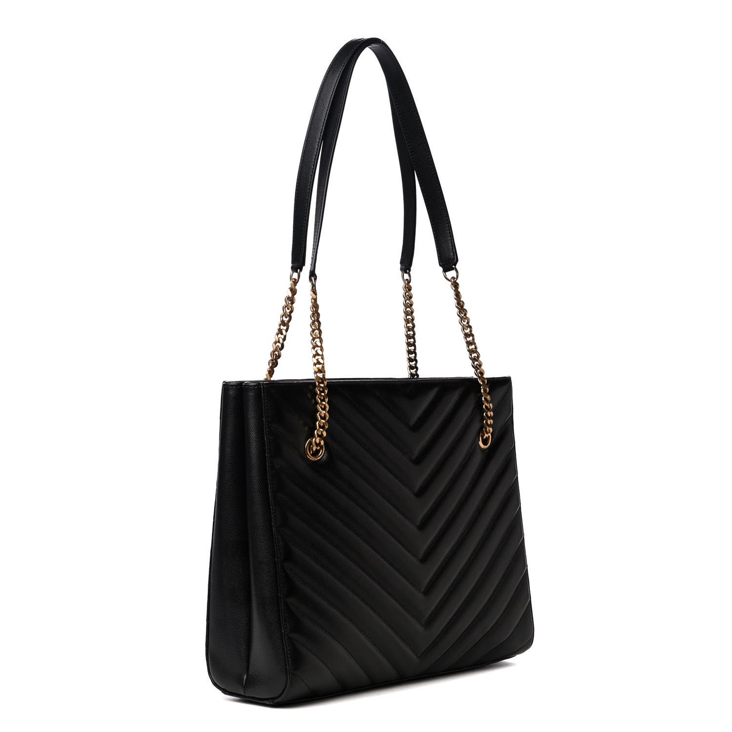 Grain De Poudre Matelasse Chevron Medium Tribeca Shopping Bag Black