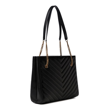 Saint Laurent Grain De Poudre Matelasse Chevron Medium Tribeca Shopping Bag Black 3 of 5