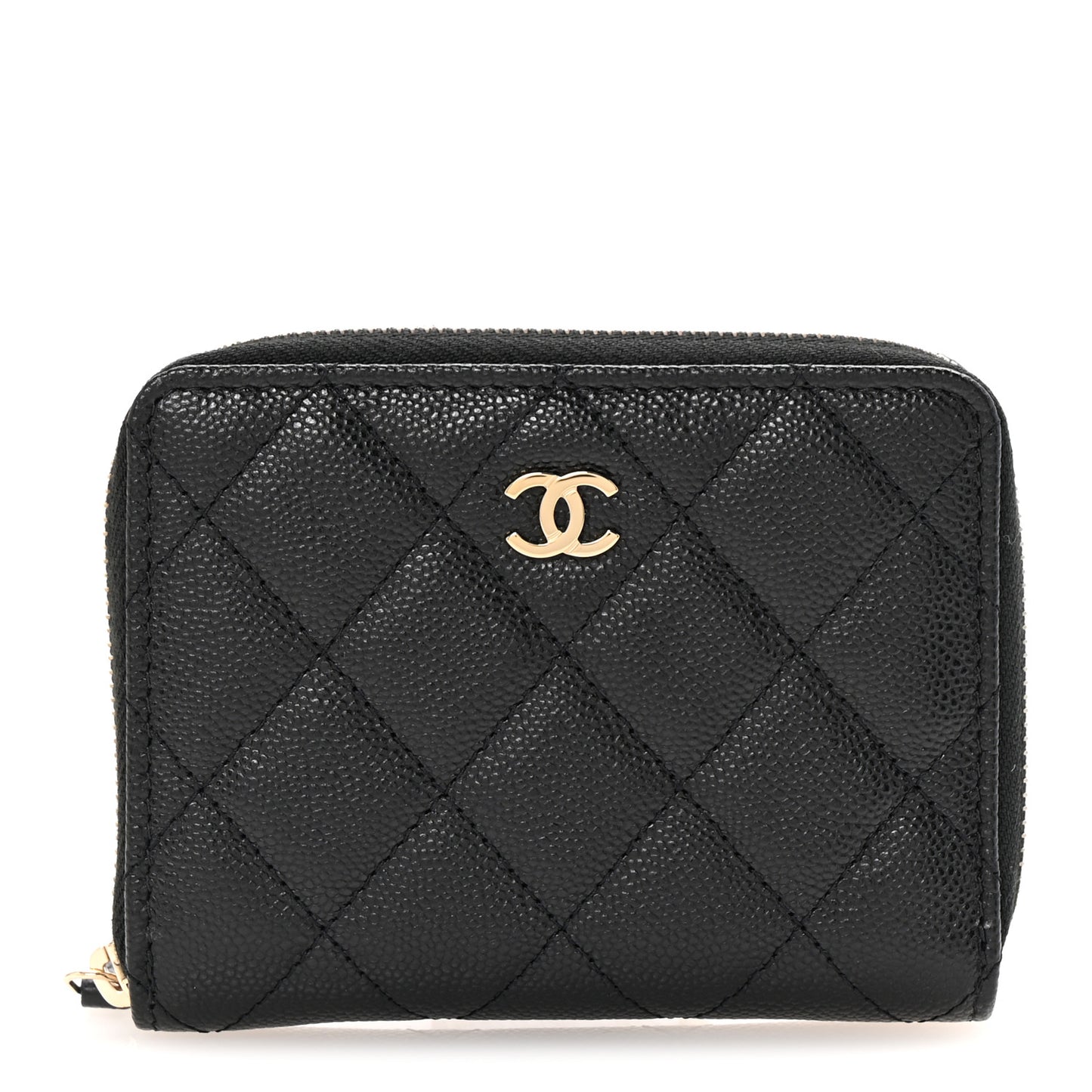 Caviar Quilted Small Zip Around Wallet Black