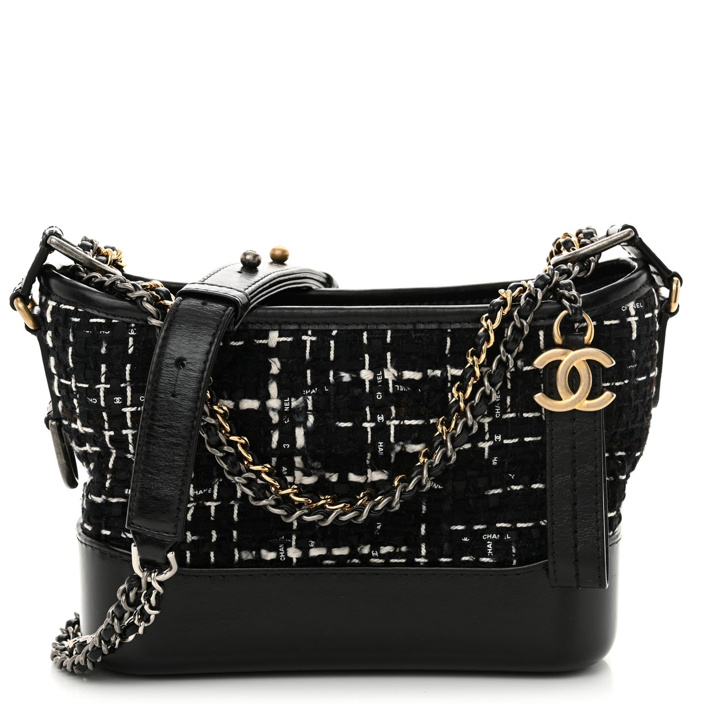 Tweed Calfskin Small Gabrielle Hobo Black White